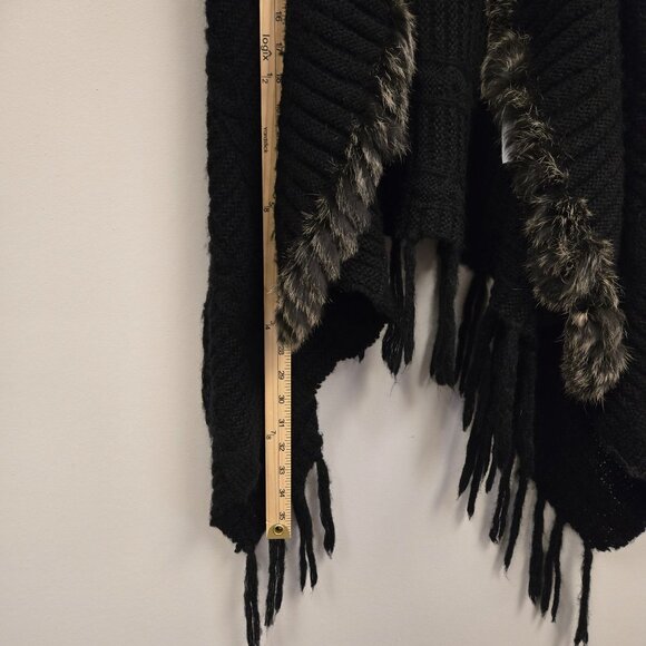 Mohair Wool Blend Y2K  Black Knit Fringe Vest Faux Fur Trim By Yag Couture ML Fo - Picture 12 of 13